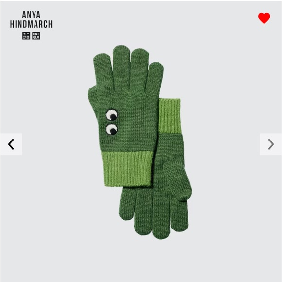 Anya Hindmarch Uniqlo collab green touch of wool heattech knitted gloves NWT - Picture 1 of 7